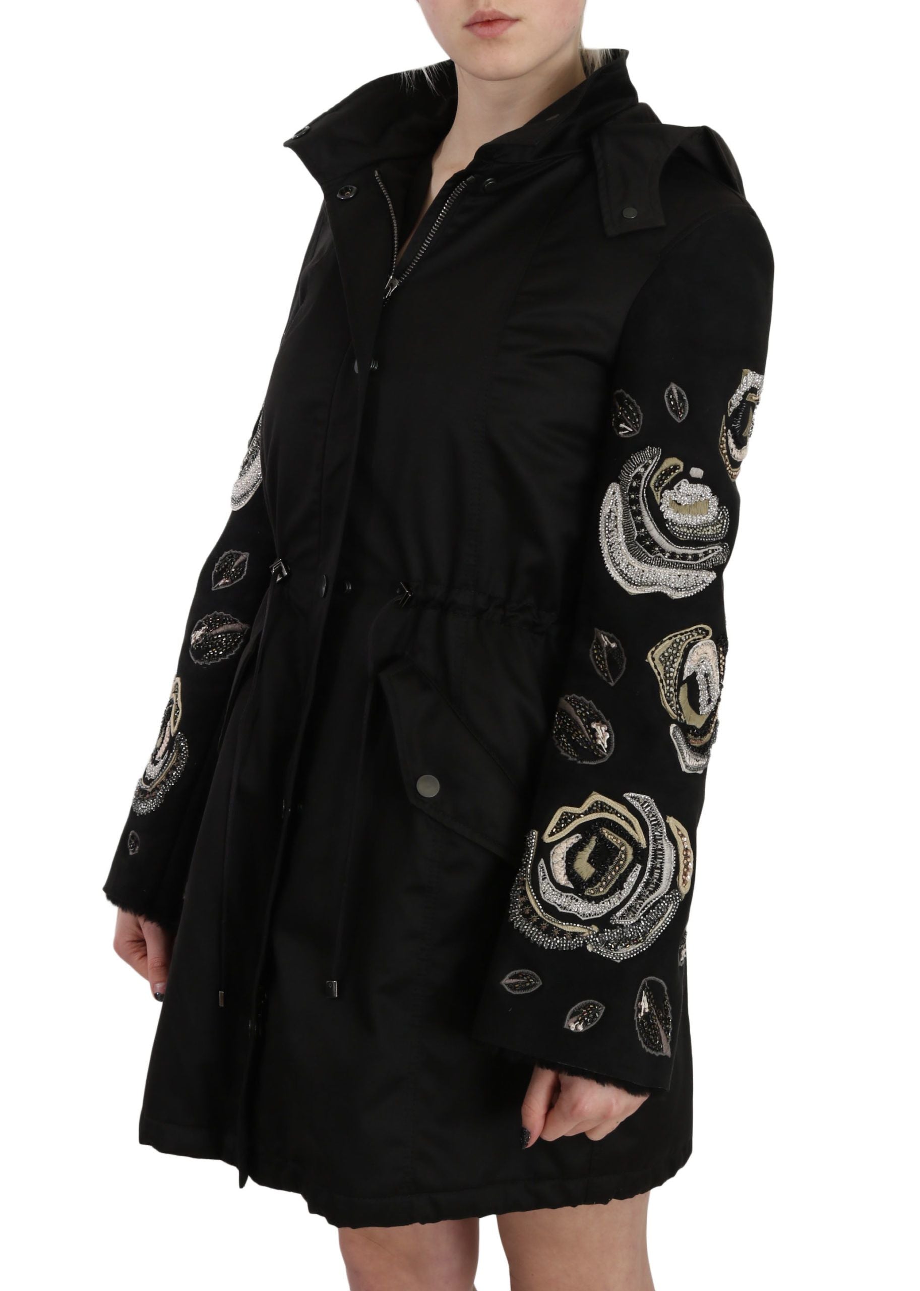 John Richmond Floral Sequin Beaded Hooded Jacket Coat